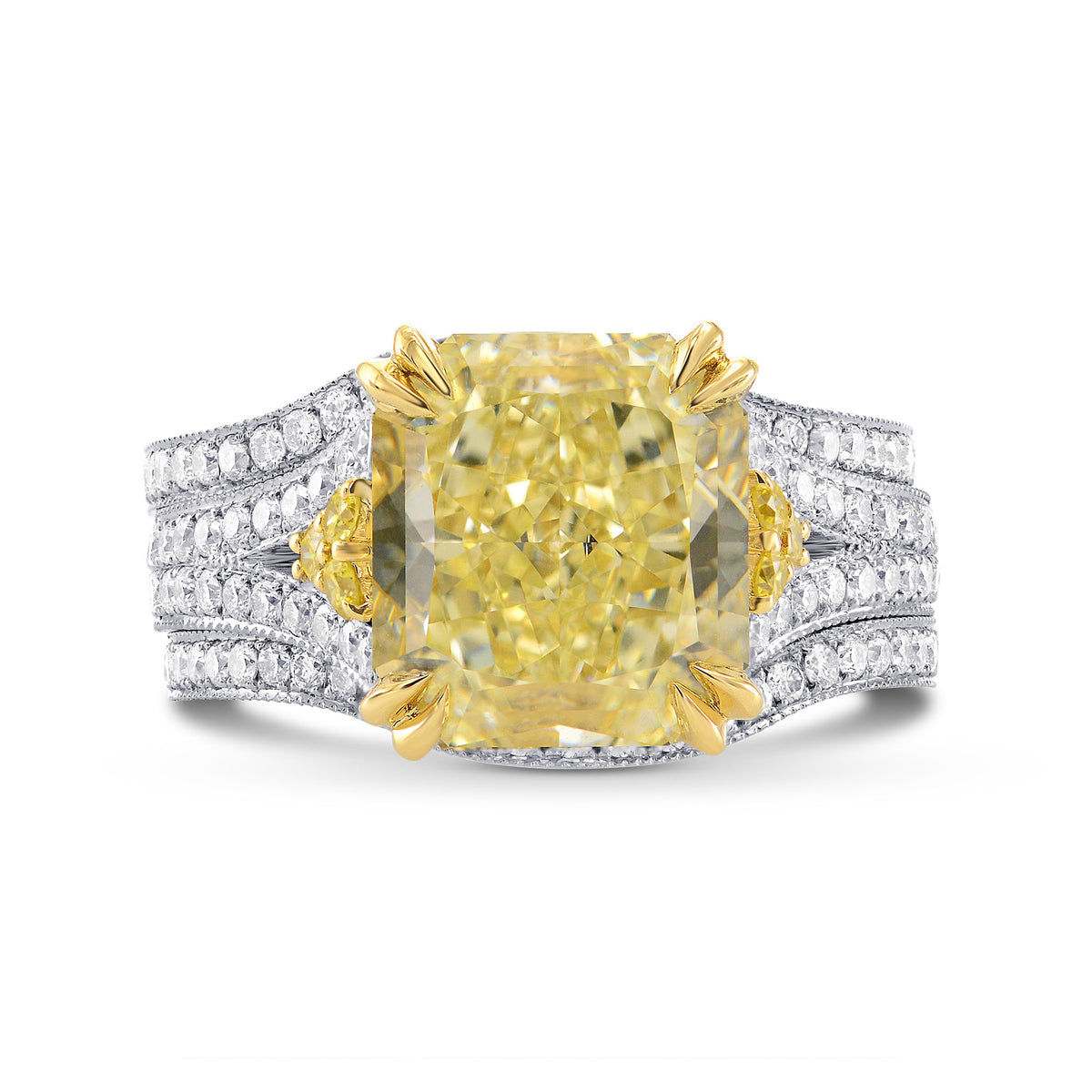Light Yellow Radiant Diamond Engagement & Wedding Ring Set