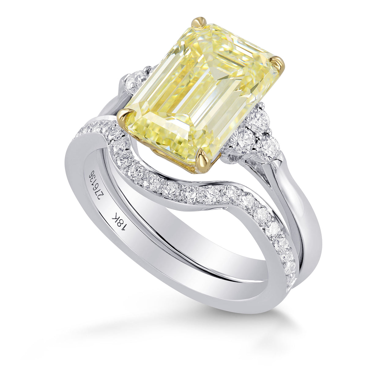 Fancy Light Yellow Emerald Diamond Engagement & Wedding Ring Set