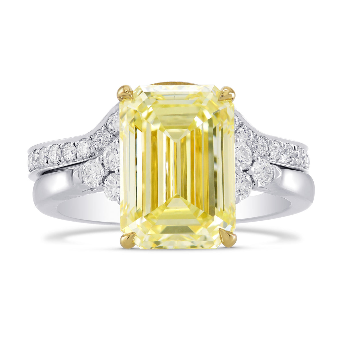 Fancy Light Yellow Emerald Diamond Engagement & Wedding Ring Set