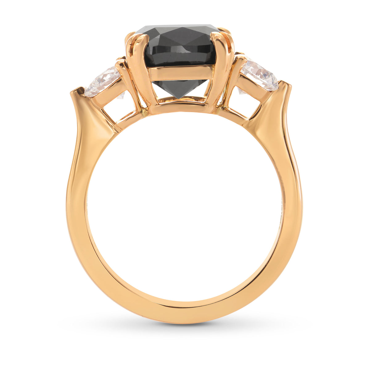 Fancy Black Cushion Diamond Ring with Round Brilliant Side Diamonds