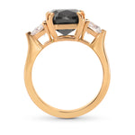 Fancy Black Cushion Diamond Ring with Round Brilliant Side Diamonds