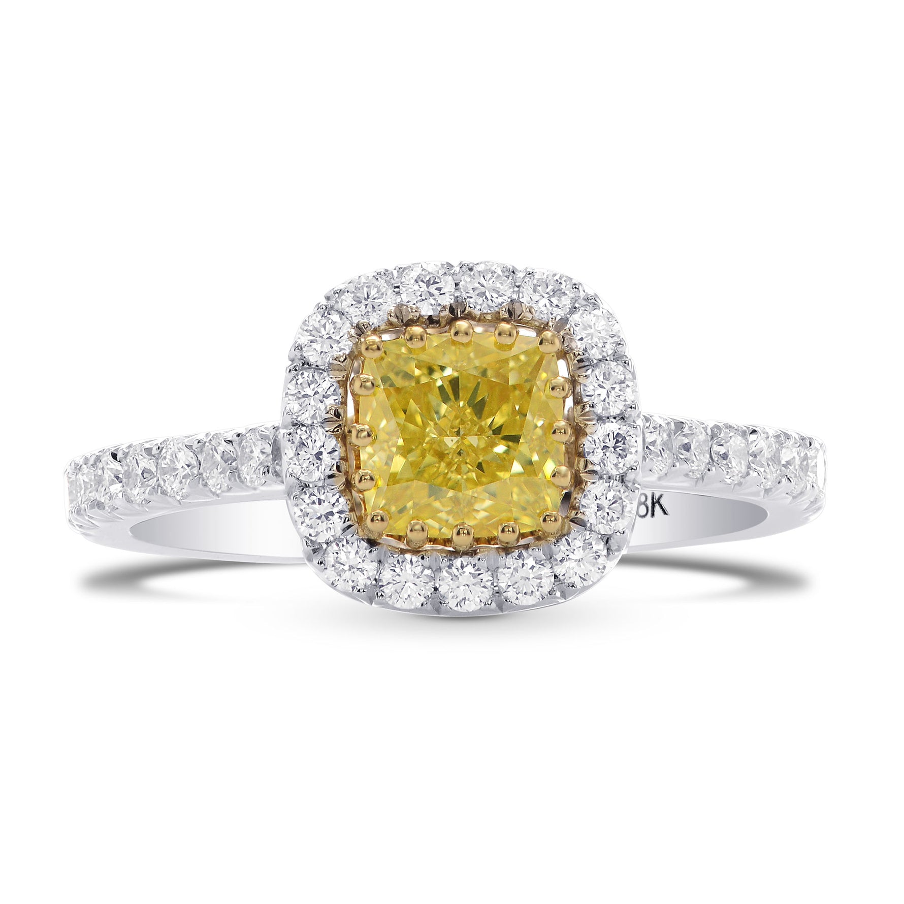 Fancy Intense Yellow Cushion Diamond Halo Ring
