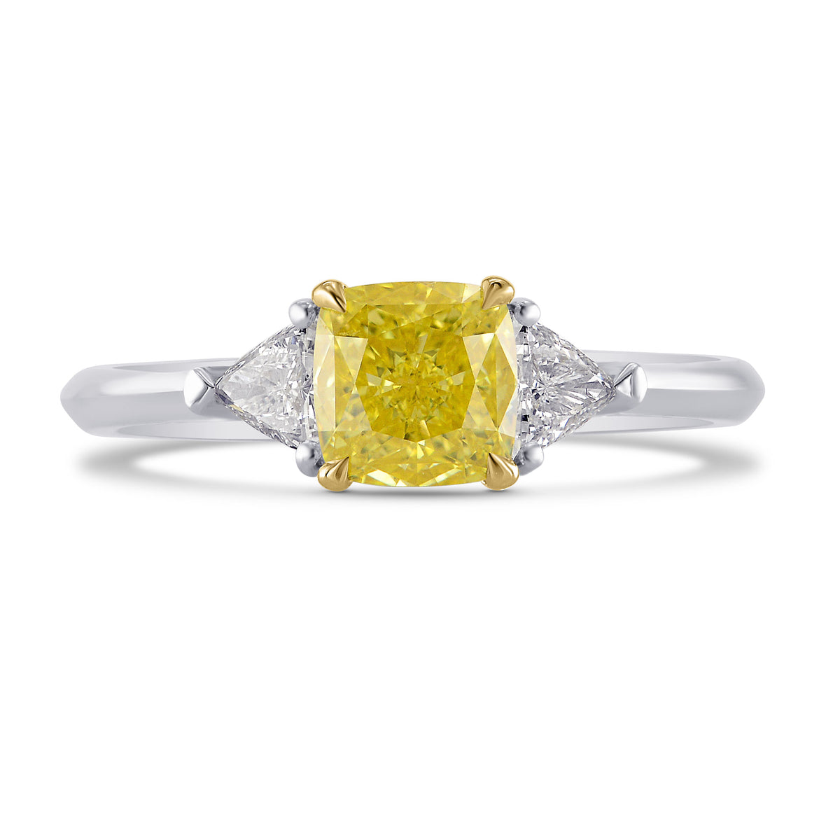 Fancy Vivid Yellow Cushion & Triangle Diamond Ring
