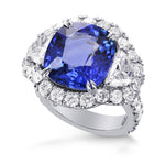 Sapphire and Diamond Halo Ring with Half-Moons