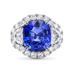 Sapphire and Diamond Halo Ring with Half-Moons