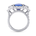 Sapphire and Diamond Halo Ring with Half-Moons