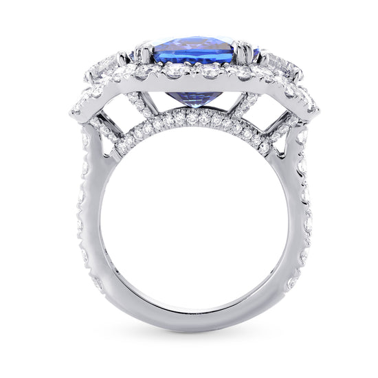 Sapphire and Diamond Halo Ring with Half-Moons