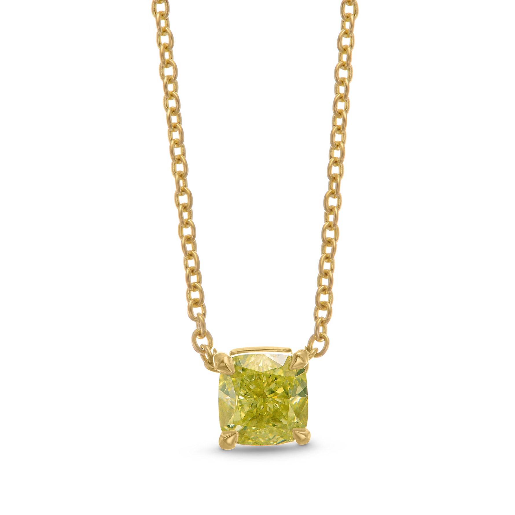 Fancy Yellow Cushion Diamond Solitaire Pendant