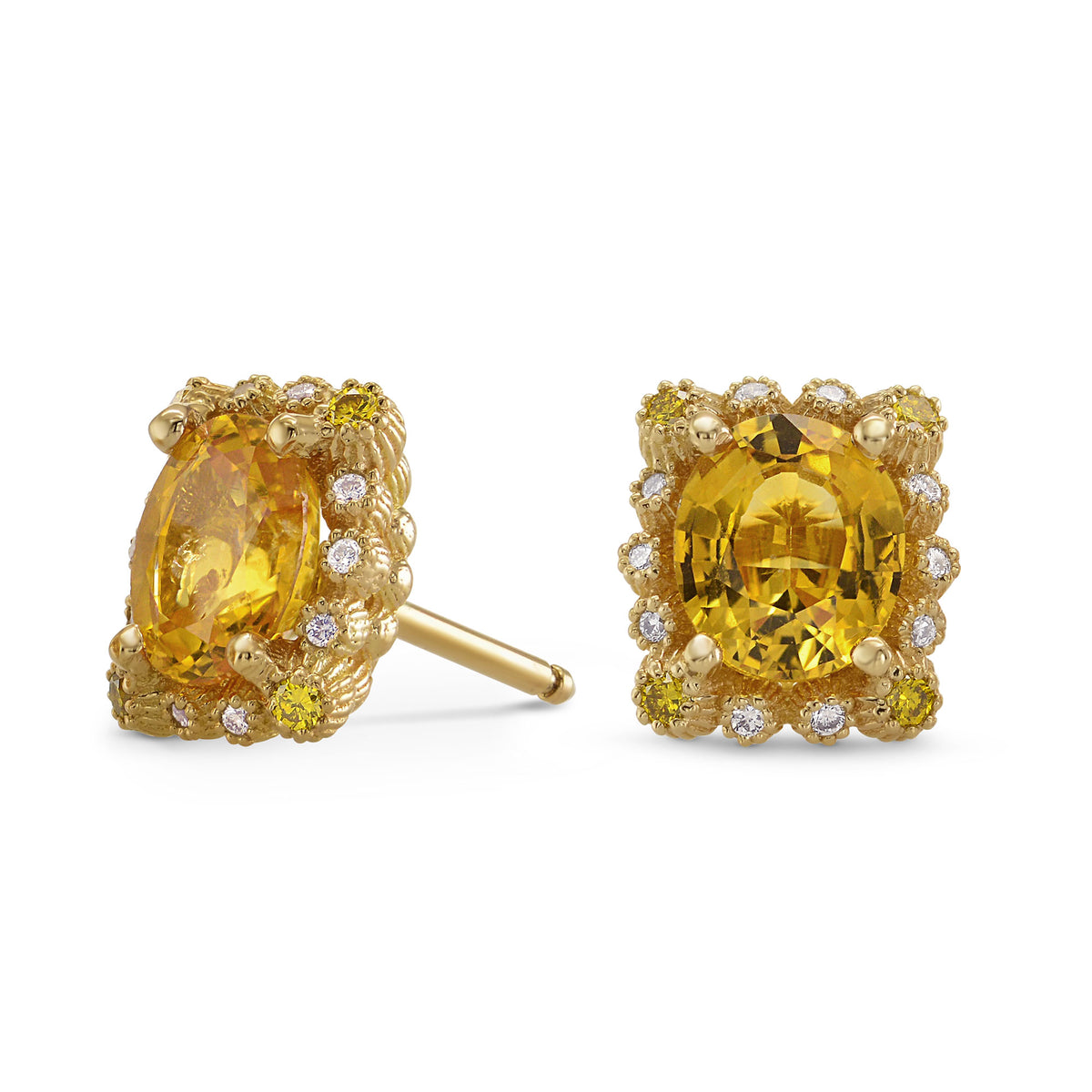Yellow Sapphire & Diamond Halo Earrings