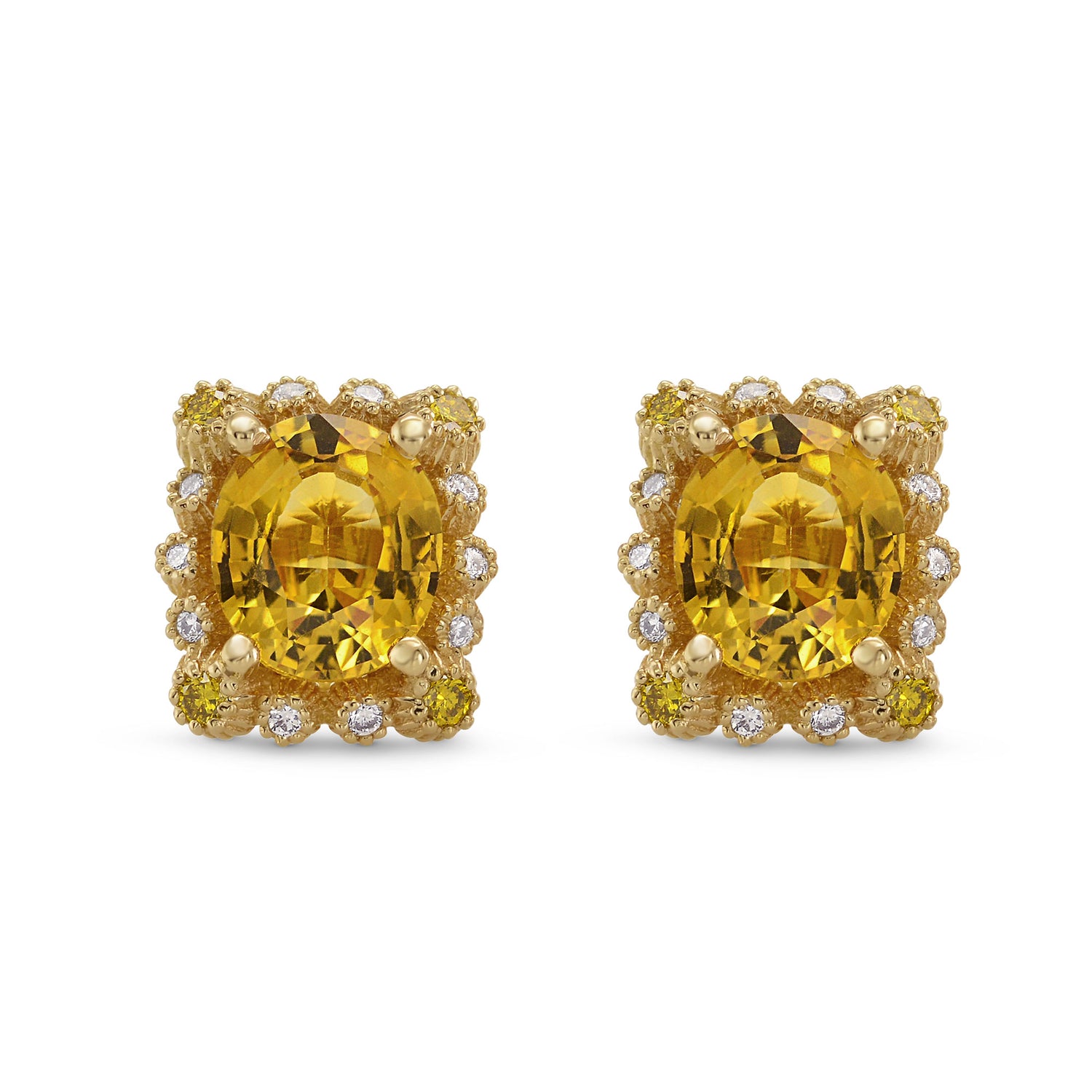 Yellow Sapphire & Diamond Halo Earrings