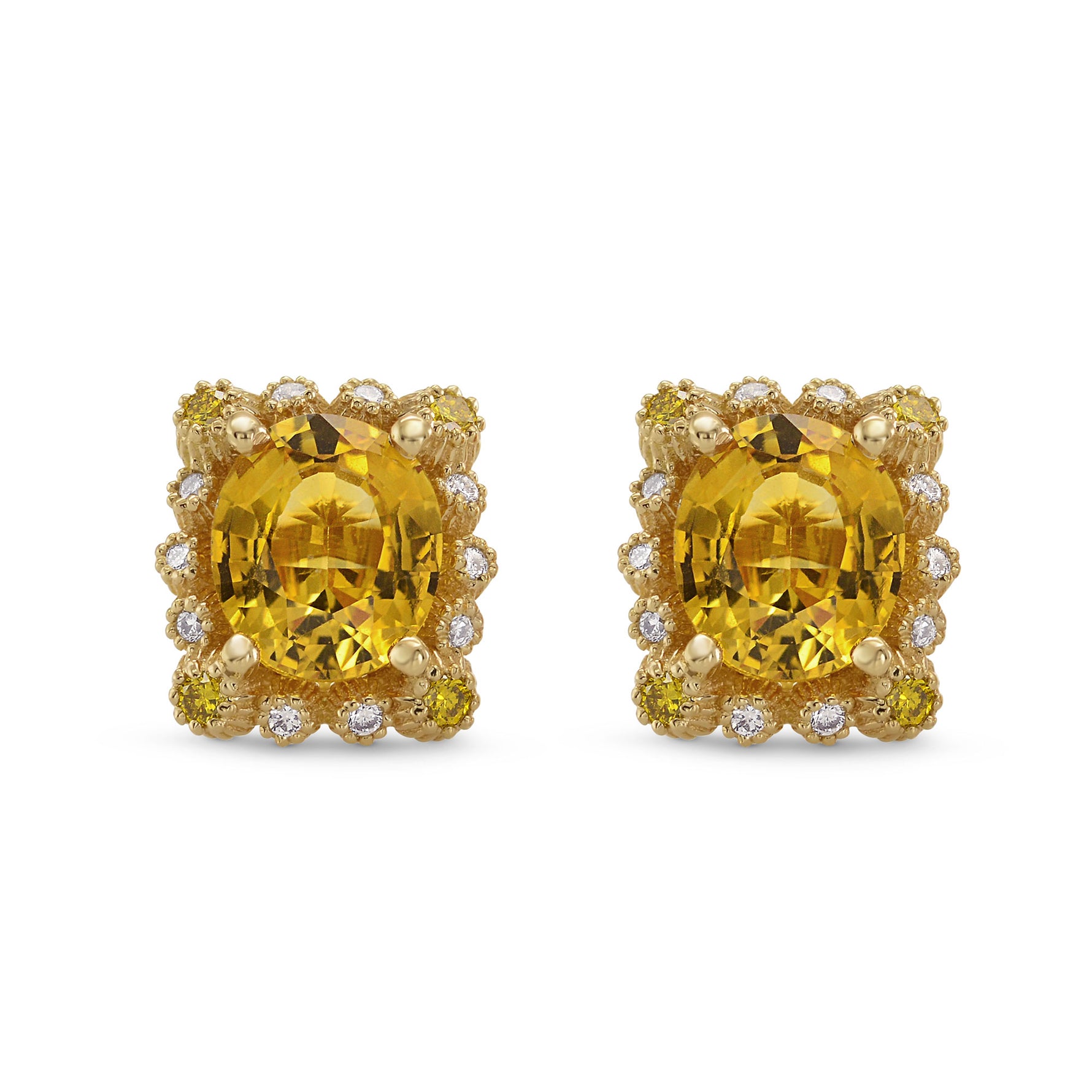 Yellow Sapphire & Diamond Halo Earrings