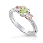   Fancy Yellow Green & Pink Diamond Three Stones Ring