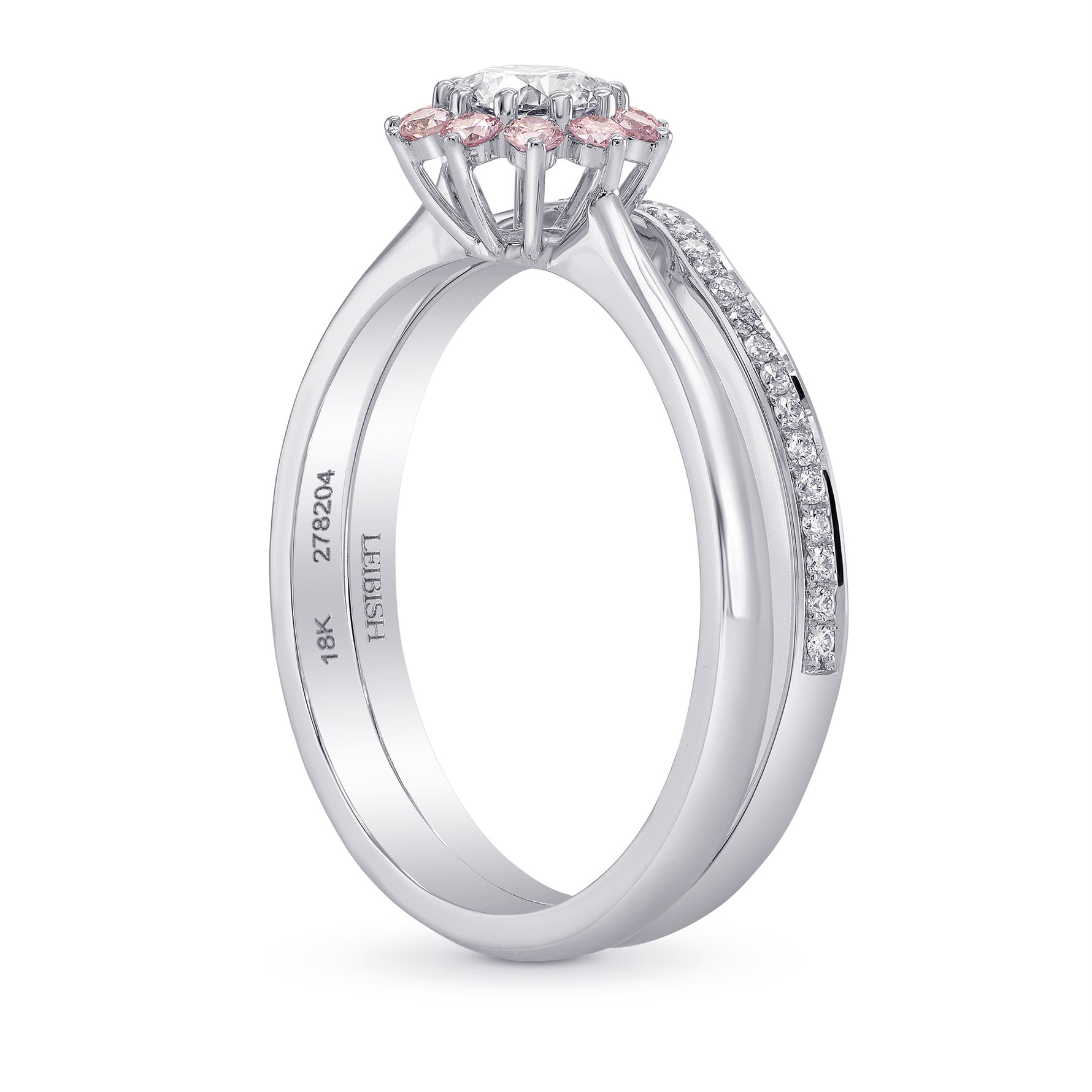 GIA XXX White and Pink Diamond Engagement & Wedding Ring Set