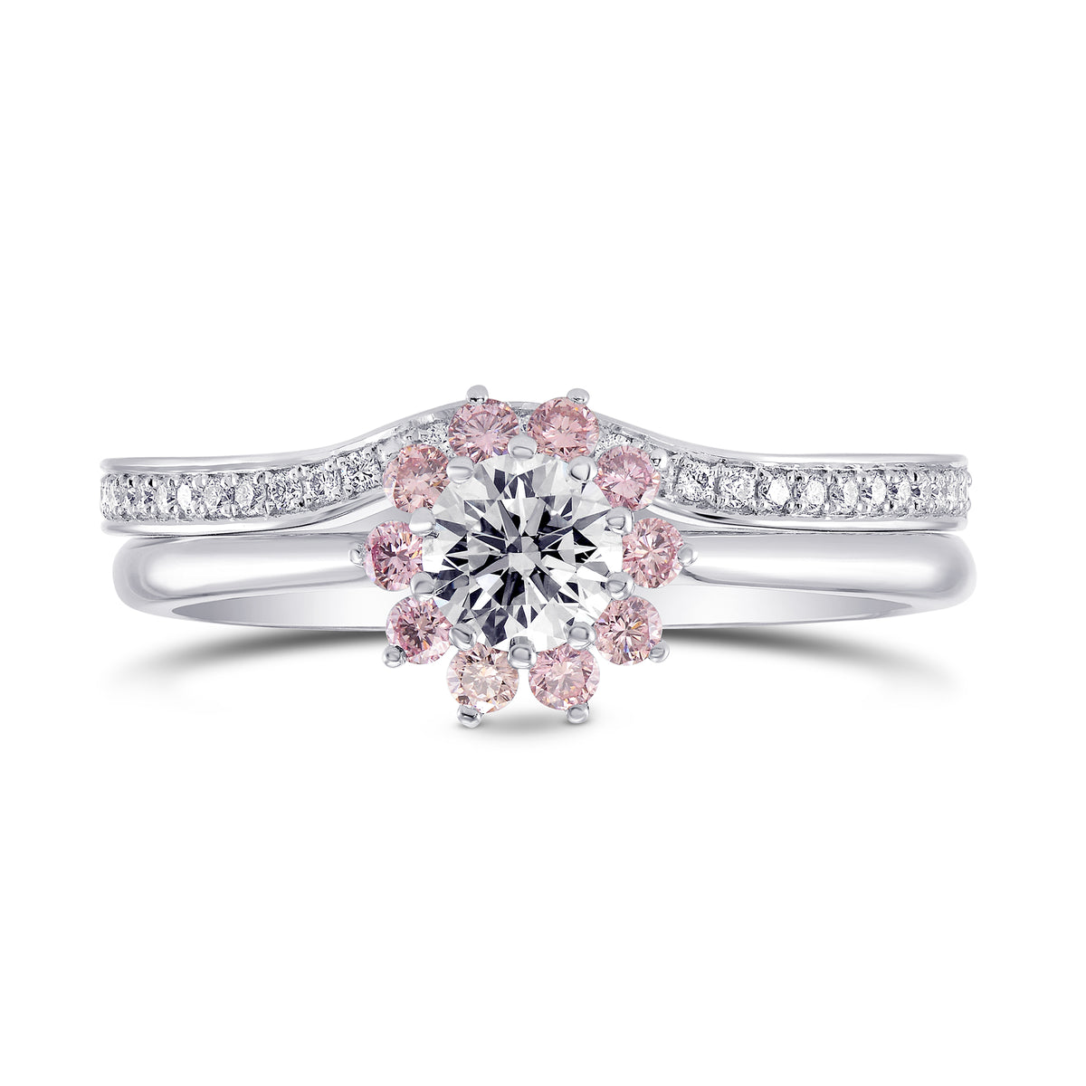 GIA XXX White and Pink Diamond Engagement & Wedding Ring Set