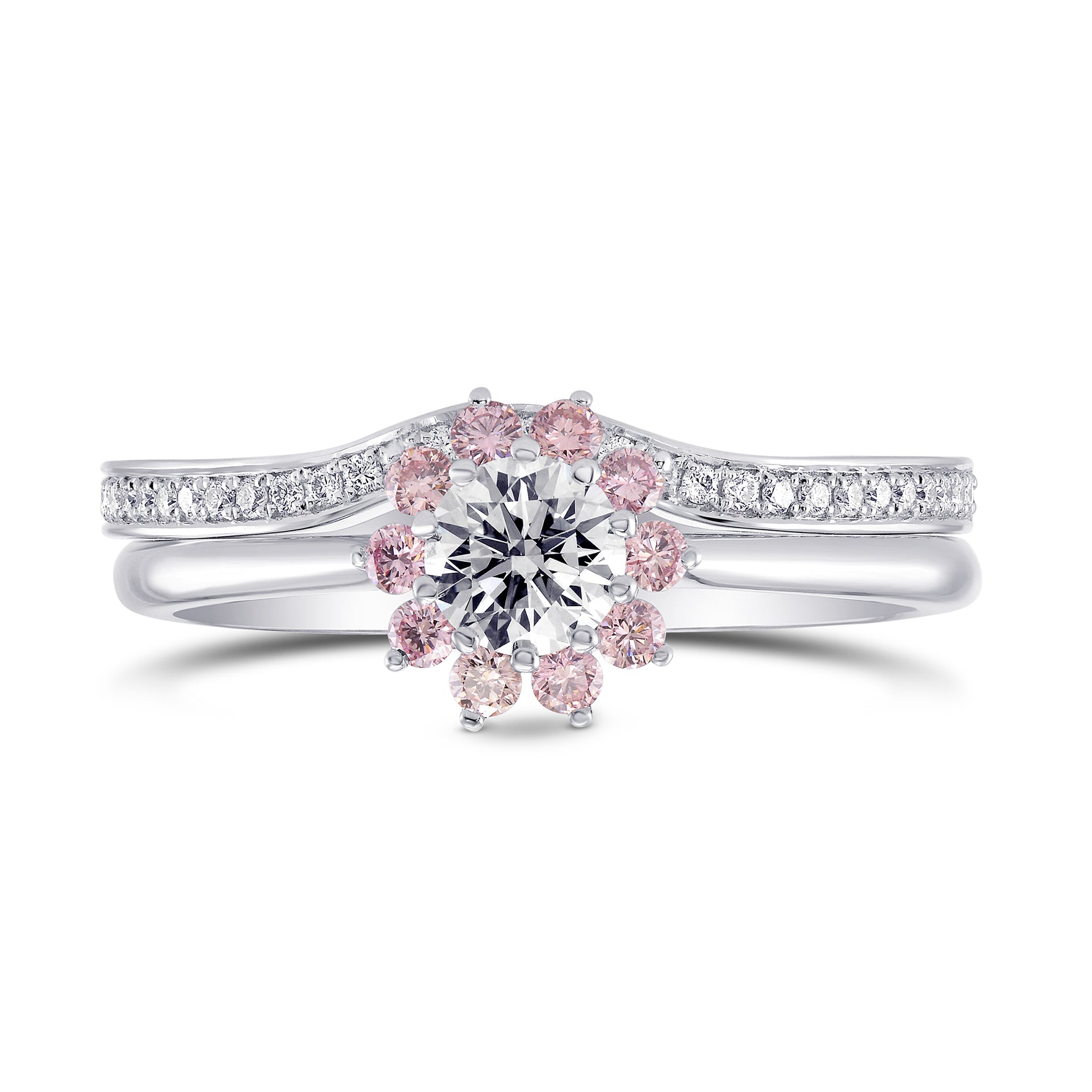 GIA XXX White and Pink Diamond Engagement & Wedding Ring Set
