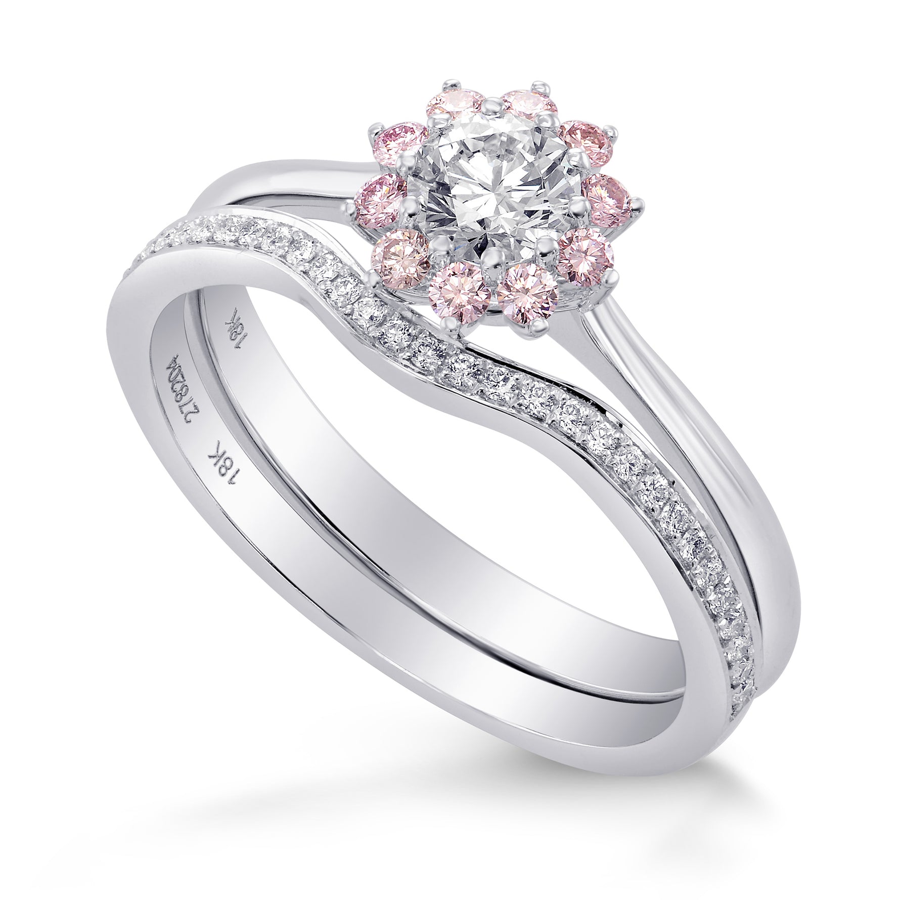 GIA XXX White and Pink Diamond Engagement & Wedding Ring Set