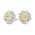 Light Yellow Radiant Diamond Halo Earrings