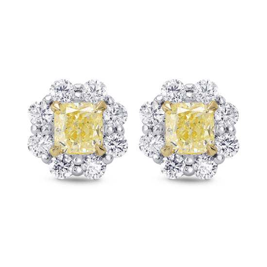 Light Yellow Radiant Diamond Halo Earrings