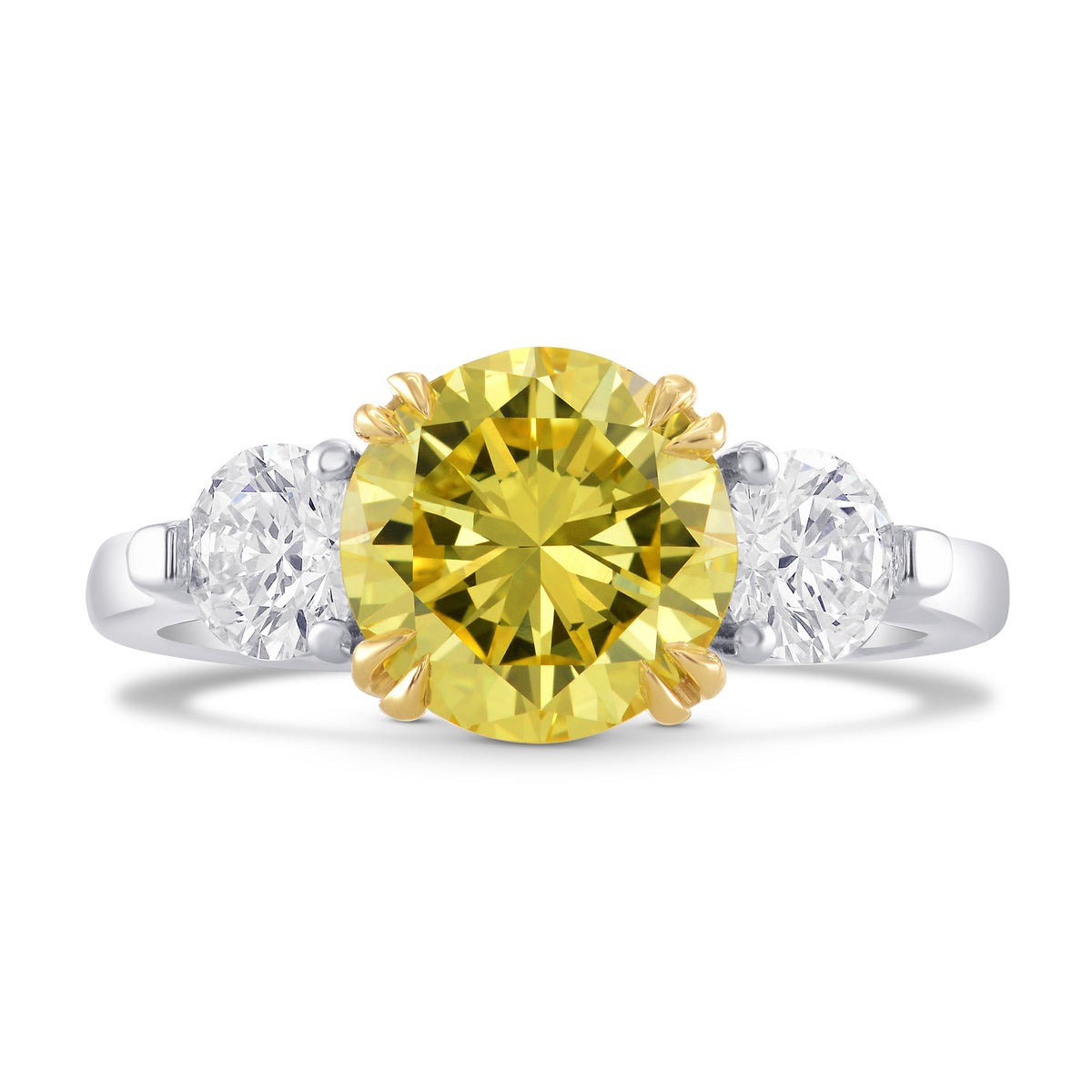 Fancy Vivid Yellow 3 Stone Diamond Ring