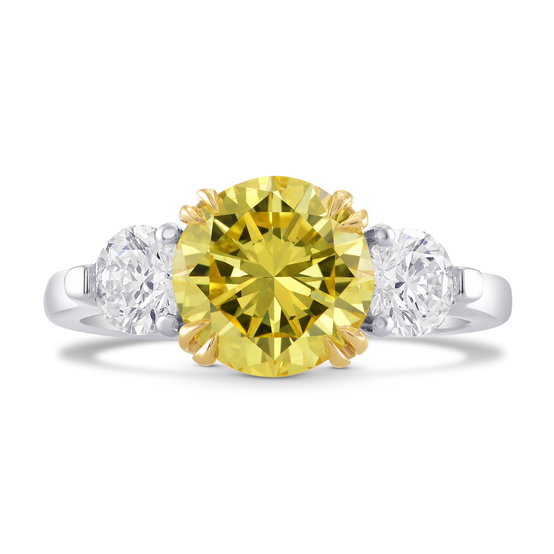 Fancy Vivid Yellow 3 Stone Diamond Ring