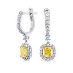 Fancy Yellow Cushion Diamond Drop Earrings