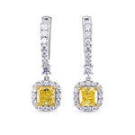 Fancy Yellow Cushion Diamond Drop Earrings