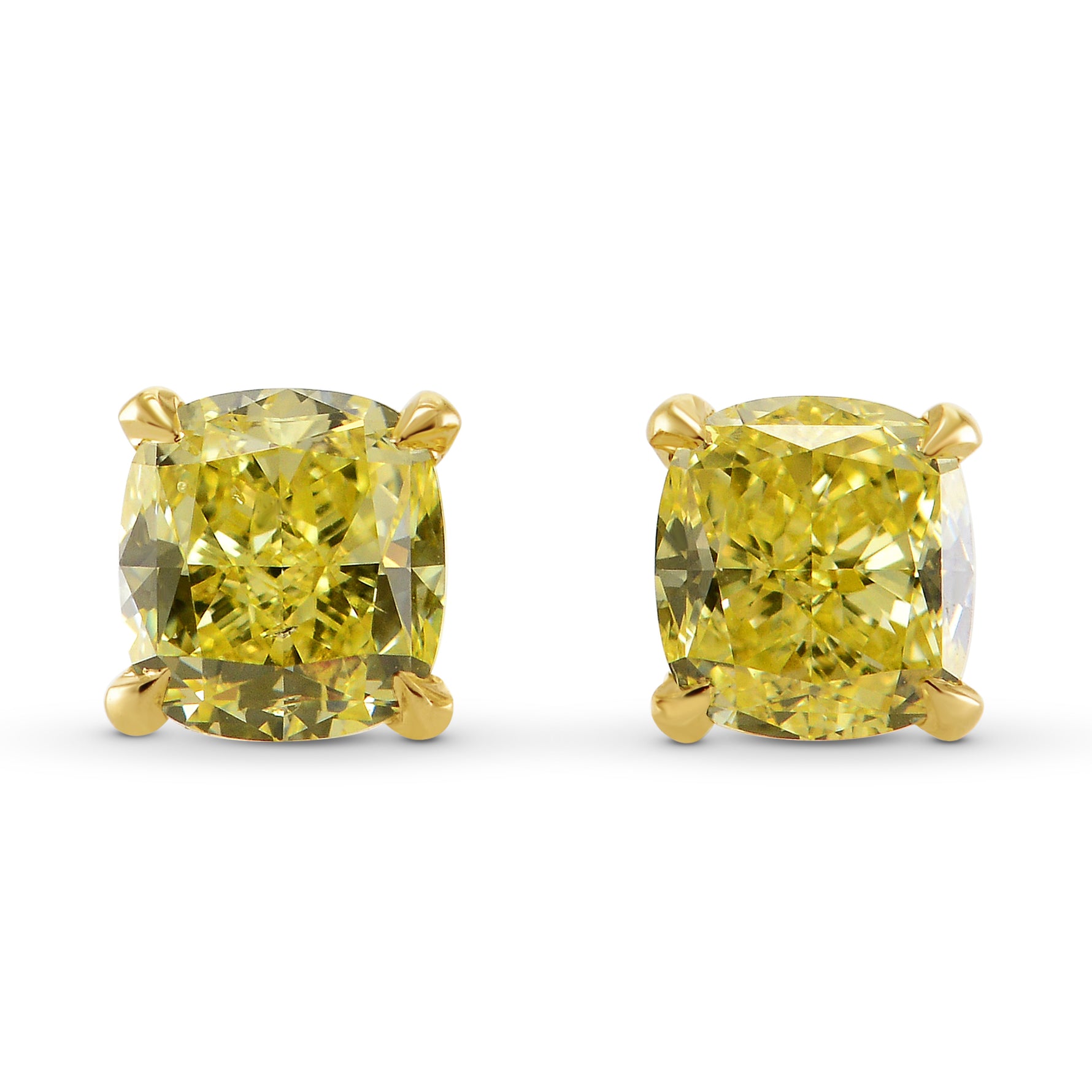 Fancy Intense Yellow Cushion Diamond Stud Earrings
