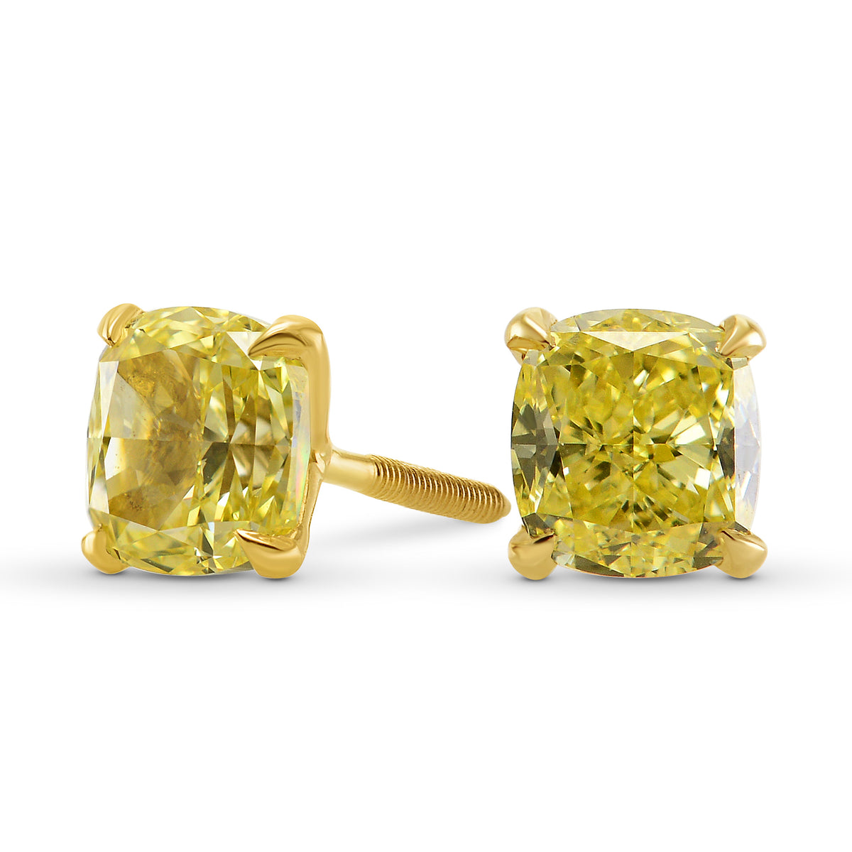 Fancy Intense Yellow Cushion Diamond Stud Earrings