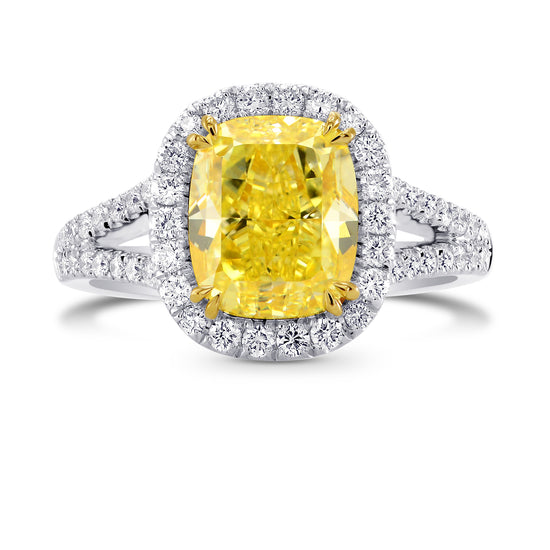 Fancy Intense Yellow Cushion Diamond Halo Ring
