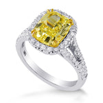 Fancy Intense Yellow Cushion Diamond Halo Ring