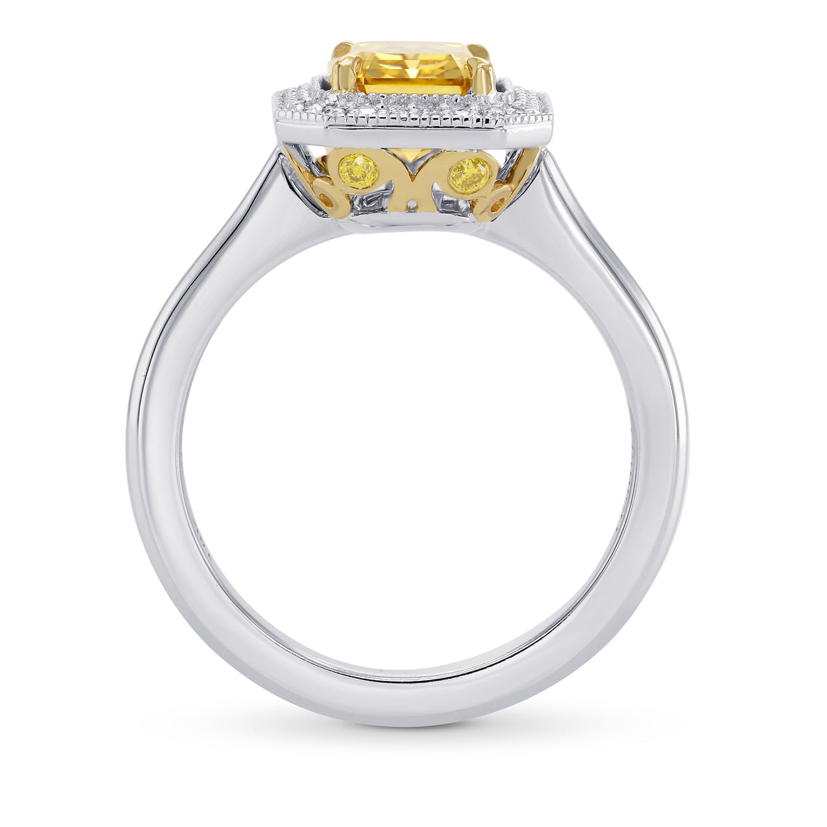 Fancy Deep Orangy Yellow Emerald Diamond Halo Ring