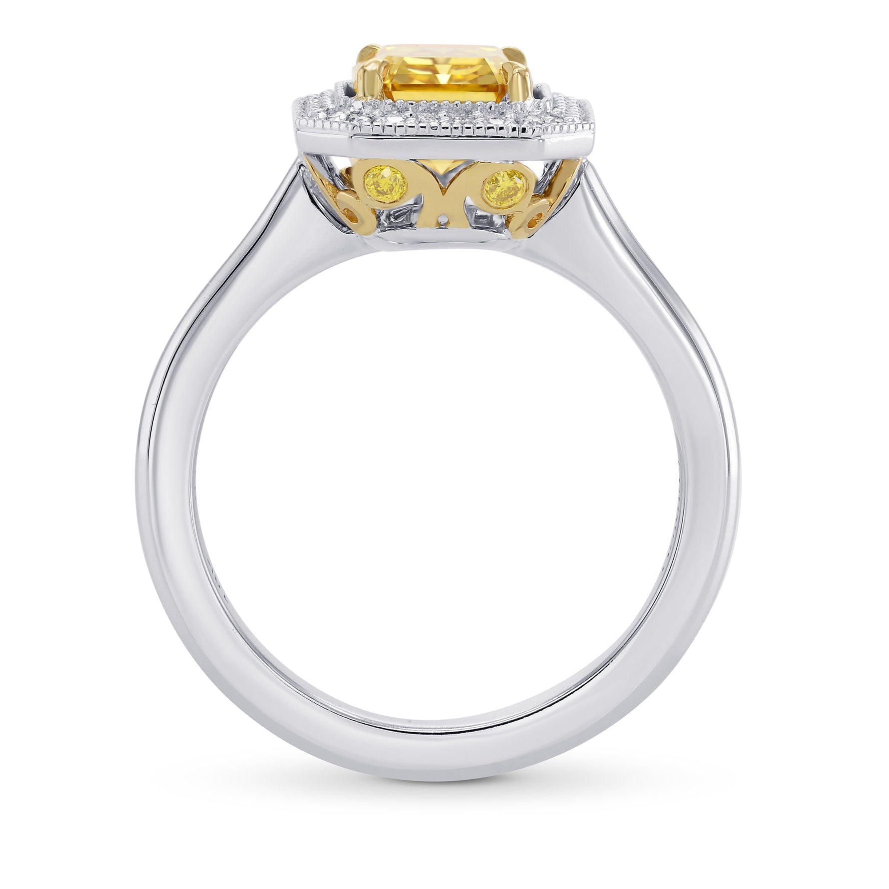 Fancy Deep Orangy Yellow Emerald Diamond Halo Ring
