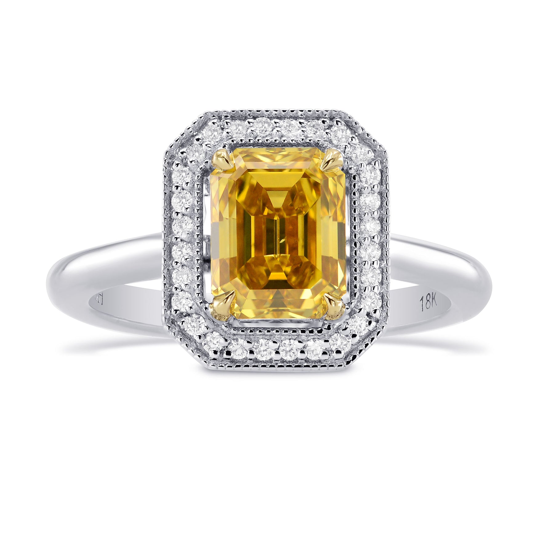 Fancy Deep Orangy Yellow Emerald Diamond Halo Ring