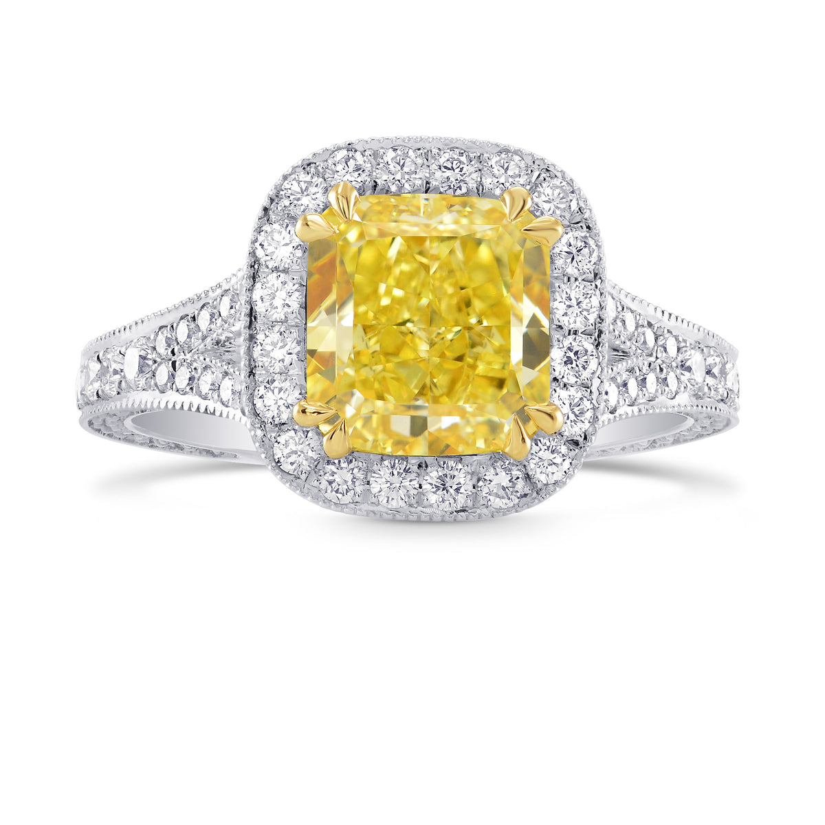 Fancy Intense Yellow Cushion Diamond Ring