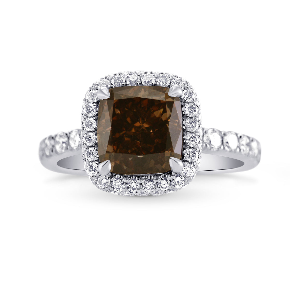 Fancy Dark Orangy Brown Cushion Diamond Halo Ring