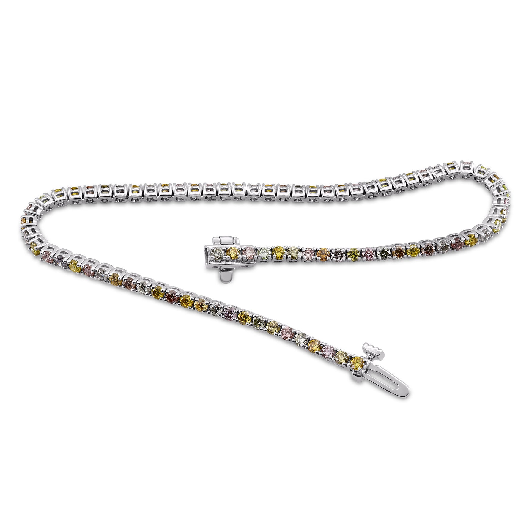 Platinum Multicolored Diamond Tennis Bracelet