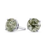 Fancy Grayish Yellowish Green Round Diamond Stud Earrings