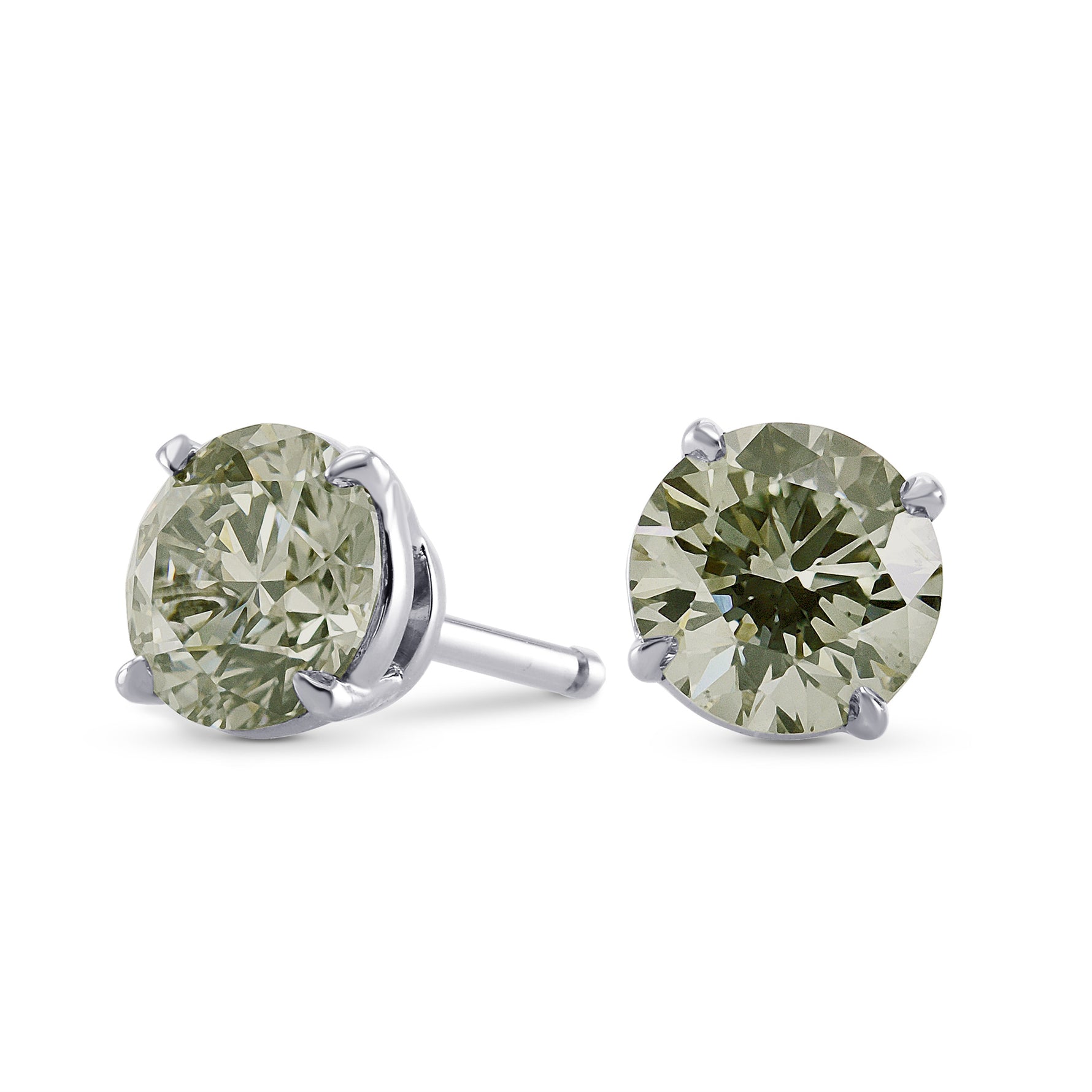 Fancy Grayish Yellowish Green Round Diamond Stud Earrings