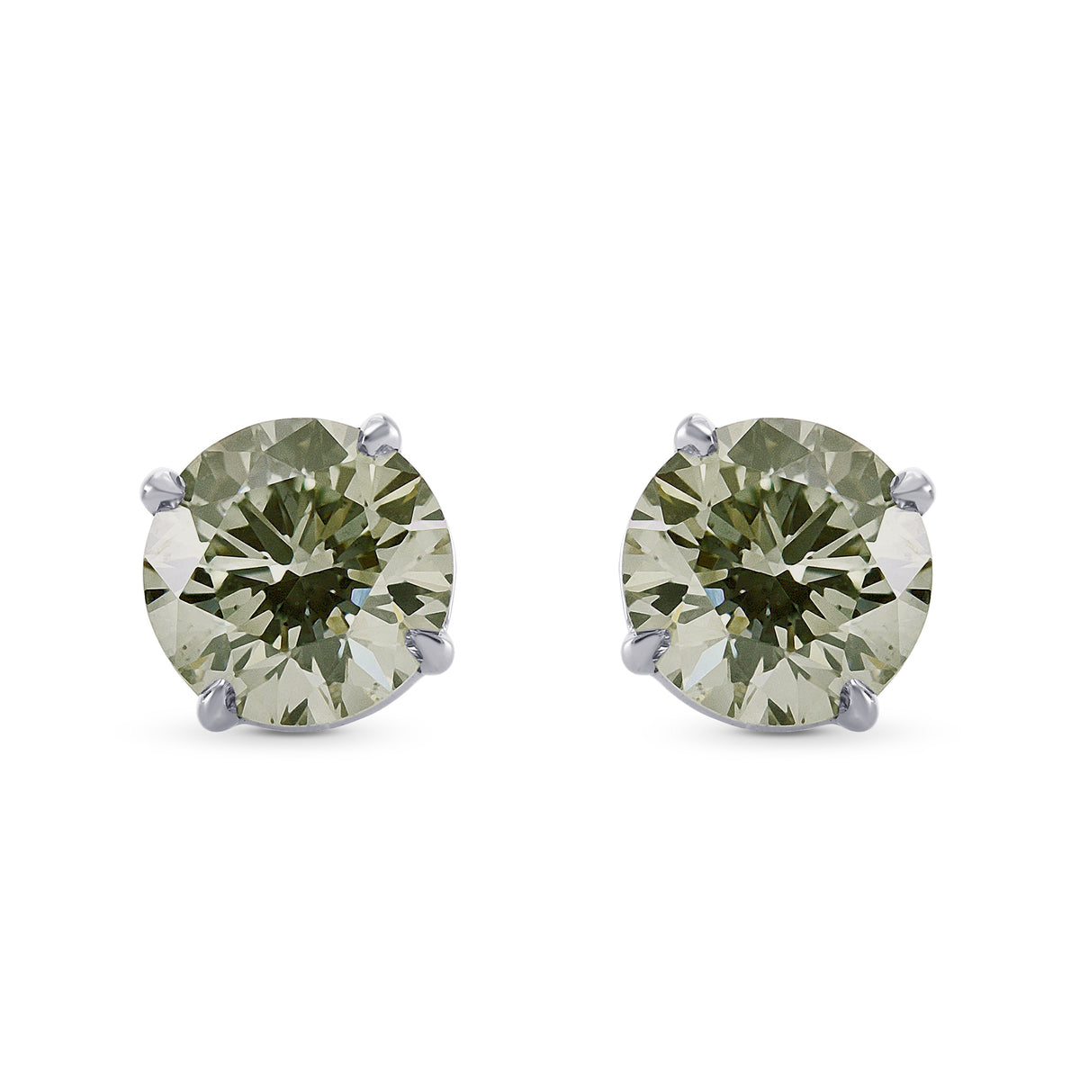 Fancy Grayish Yellowish Green Round Diamond Stud Earrings
