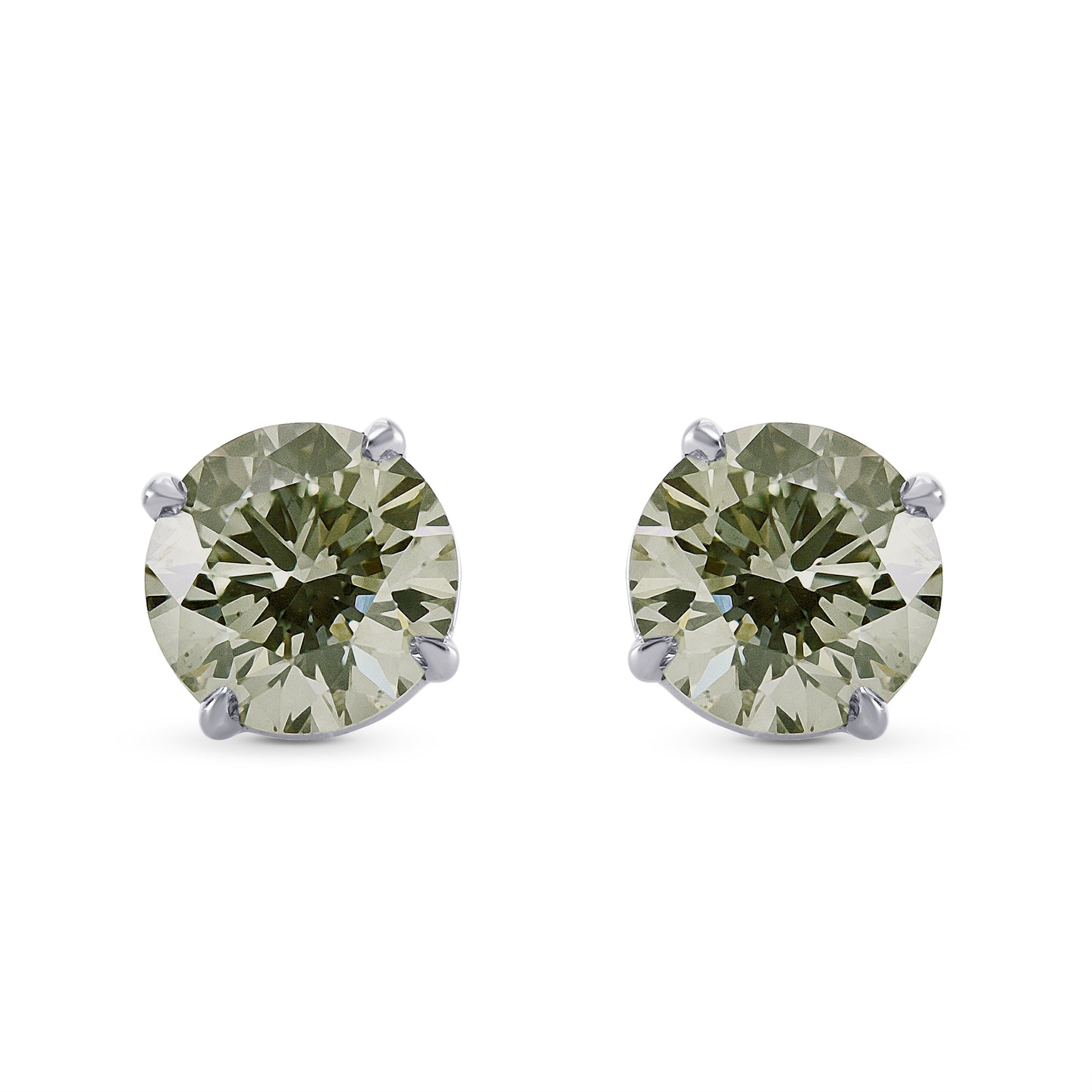 Fancy Grayish Yellowish Green Round Diamond Stud Earrings