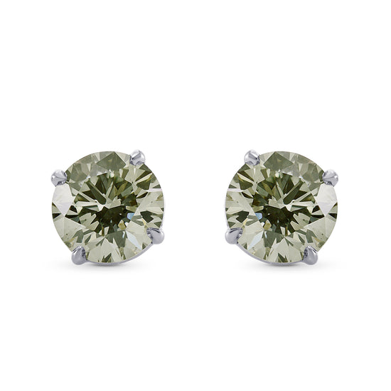 Fancy Grayish Yellowish Green Round Diamond Stud Earrings
