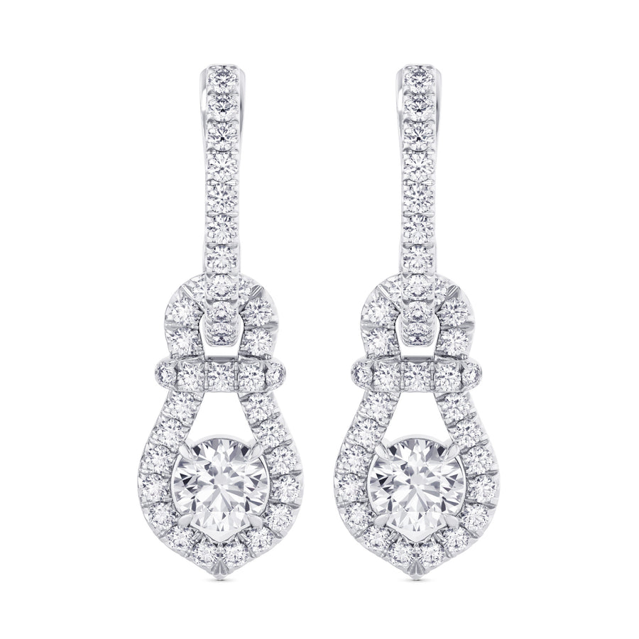 Round Brilliant Halo Diamond Drop Earrings
