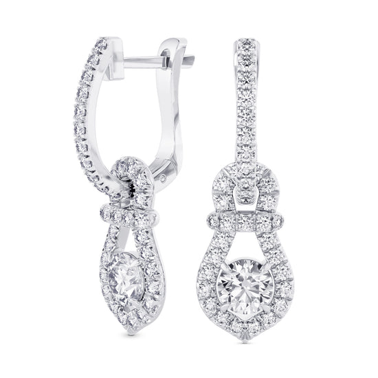 Round Brilliant Halo Diamond Drop Earrings - 2