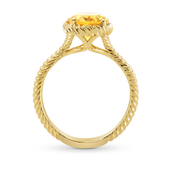 Oval Citrine & Gold Rope Ring