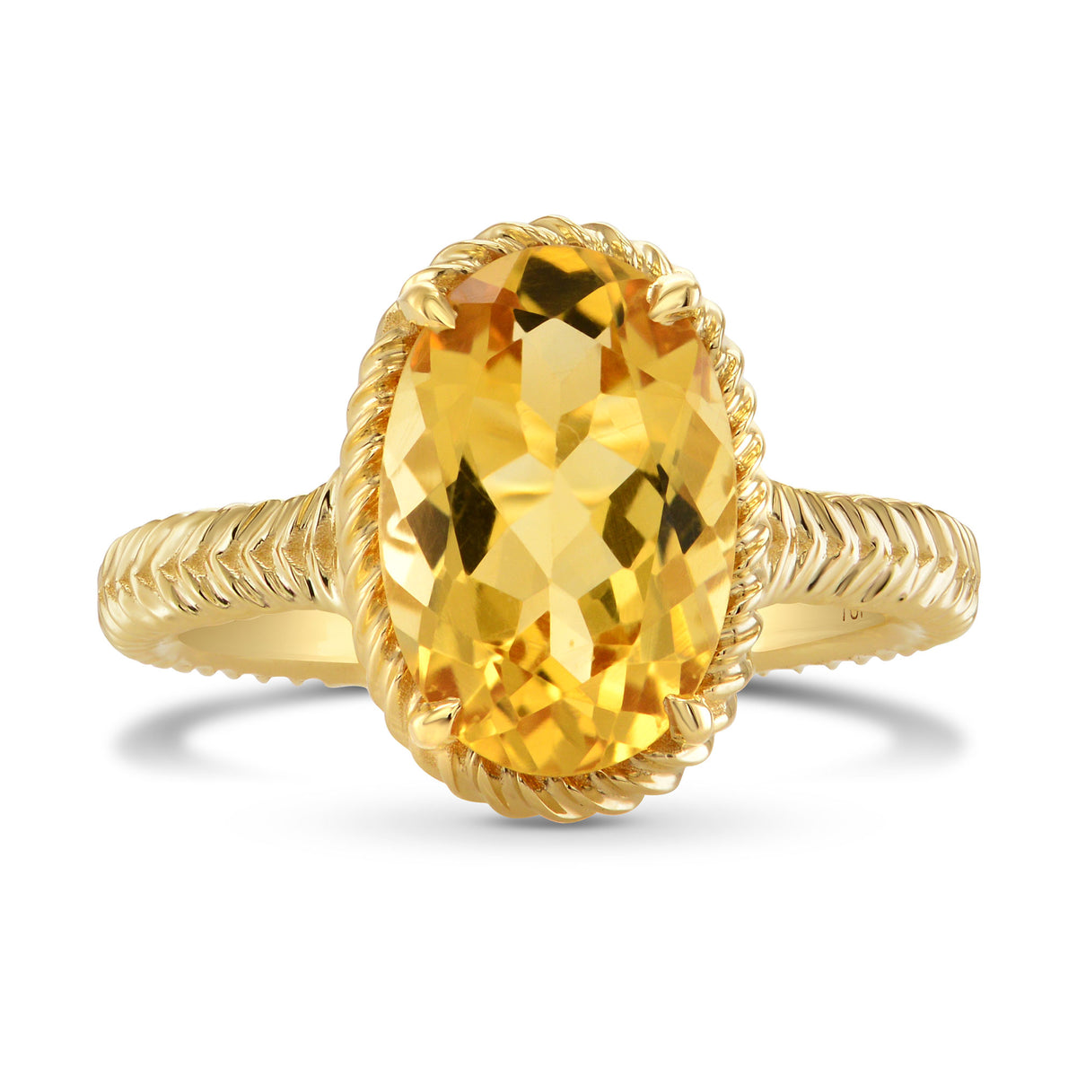 Oval Citrine & Gold Rope Ring
