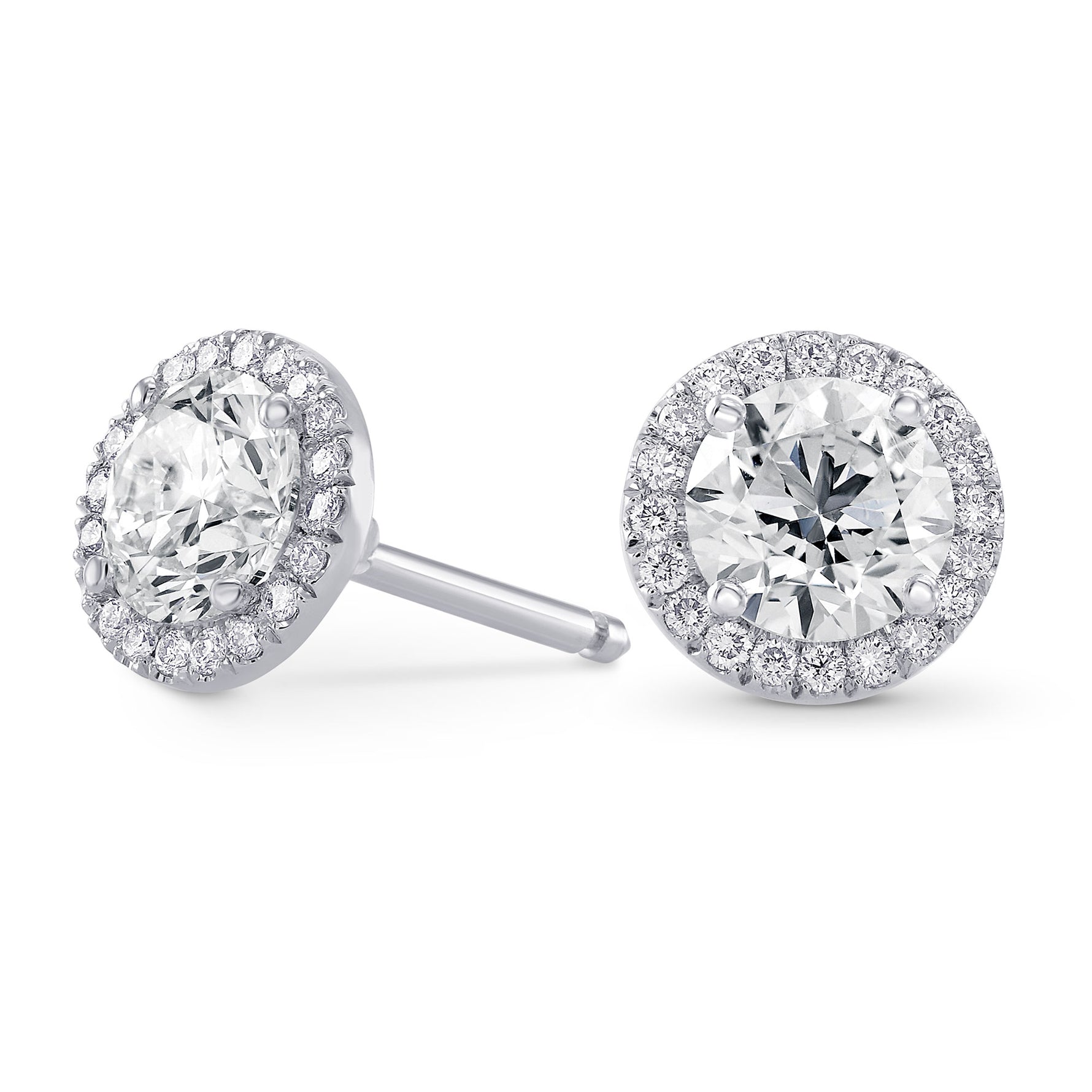 Round Brilliant GIA Diamond Halo Earrings - 2