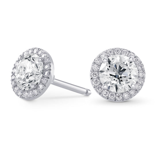 Round Brilliant GIA Diamond Halo Earrings - 2