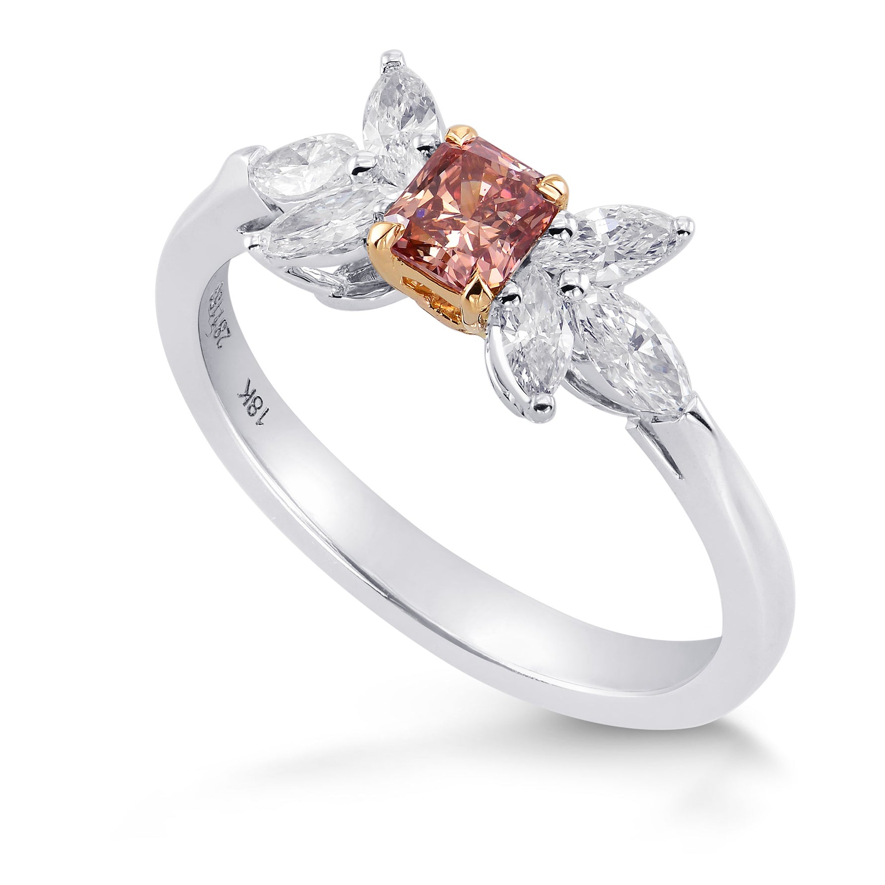 Fancy Intense Orangy Pink Radiant Diamond Ring