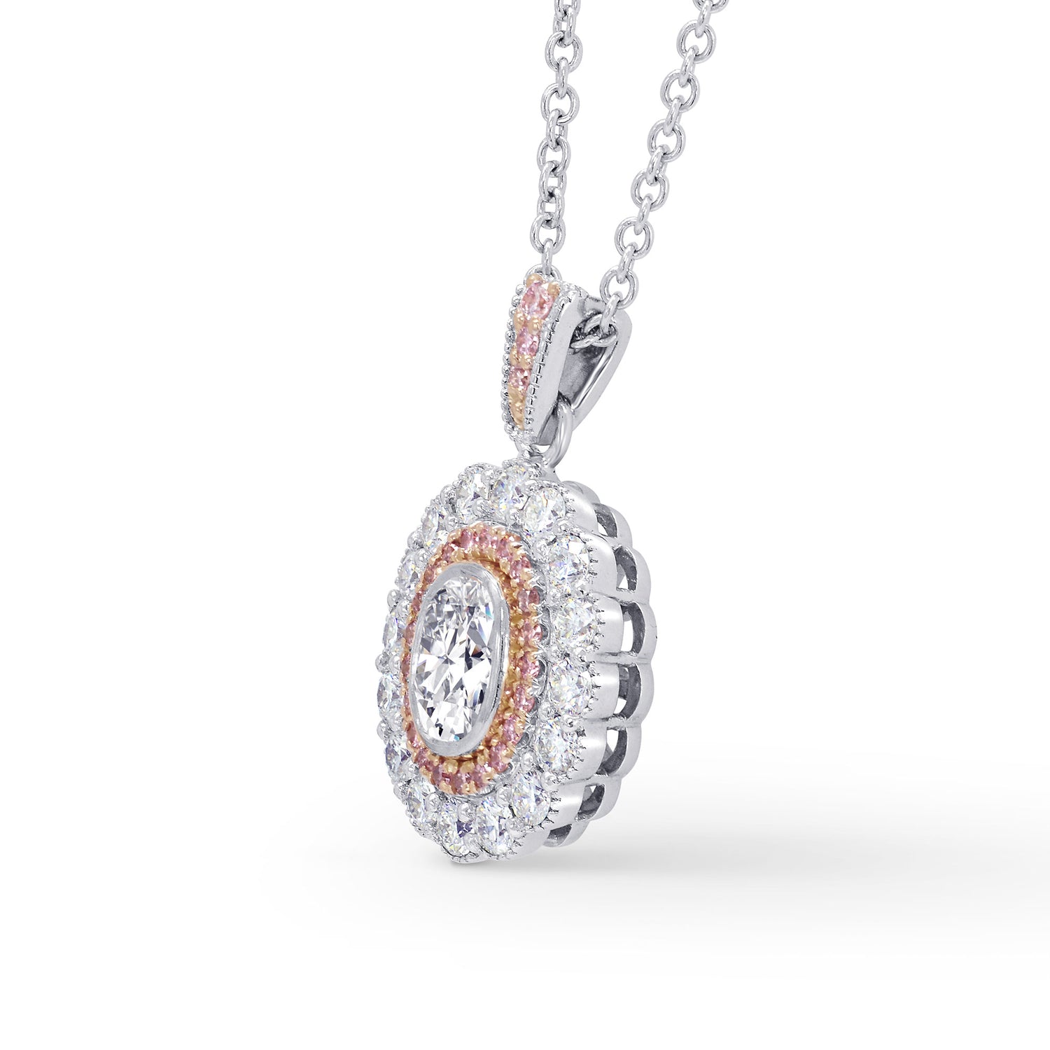 Oval Diamond Scalloped Halo Pendant - 2