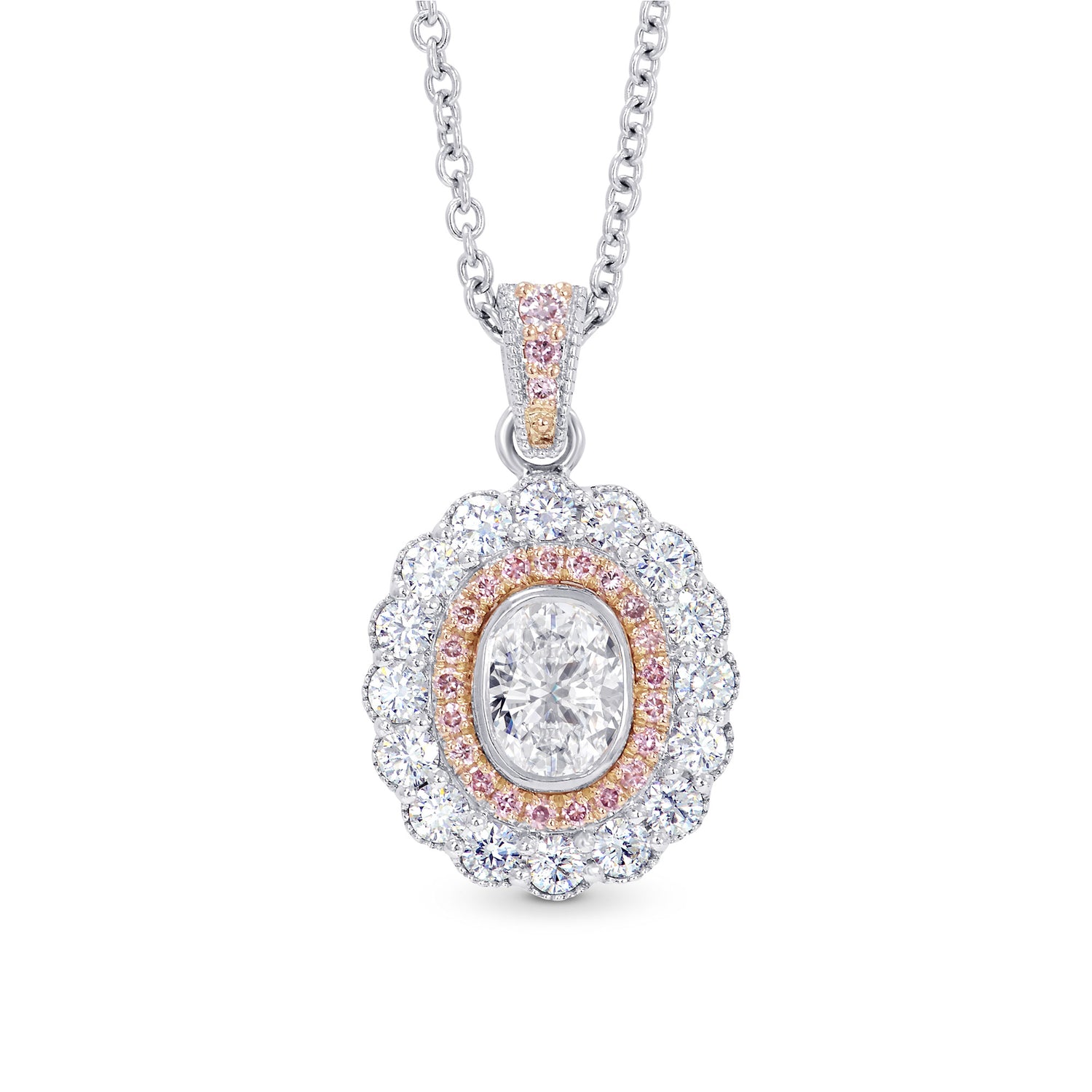Oval Diamond Scalloped Halo Pendant